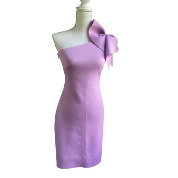 Eliza J One Shoulder Scuba Cocktail Dress Lilac Size 4 - Picture 2 of 16